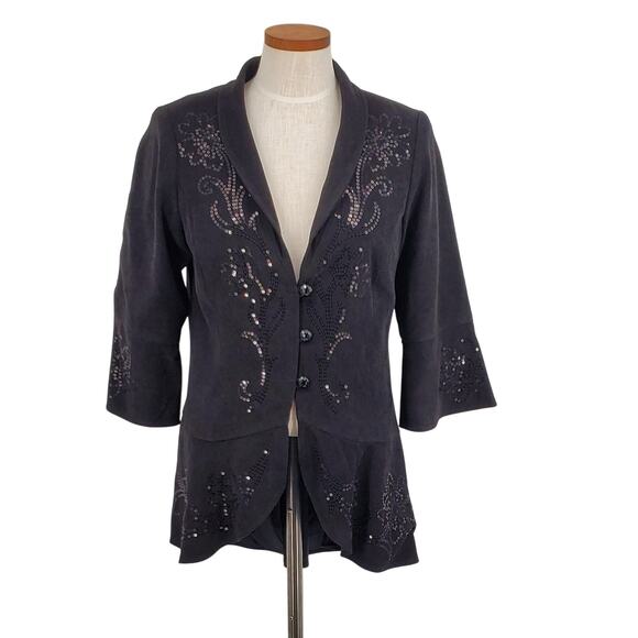 Bob Mackie Wearable Art Blazer 3 Button Jacket Black Womens Small New No Tags - Picture 1 of 6